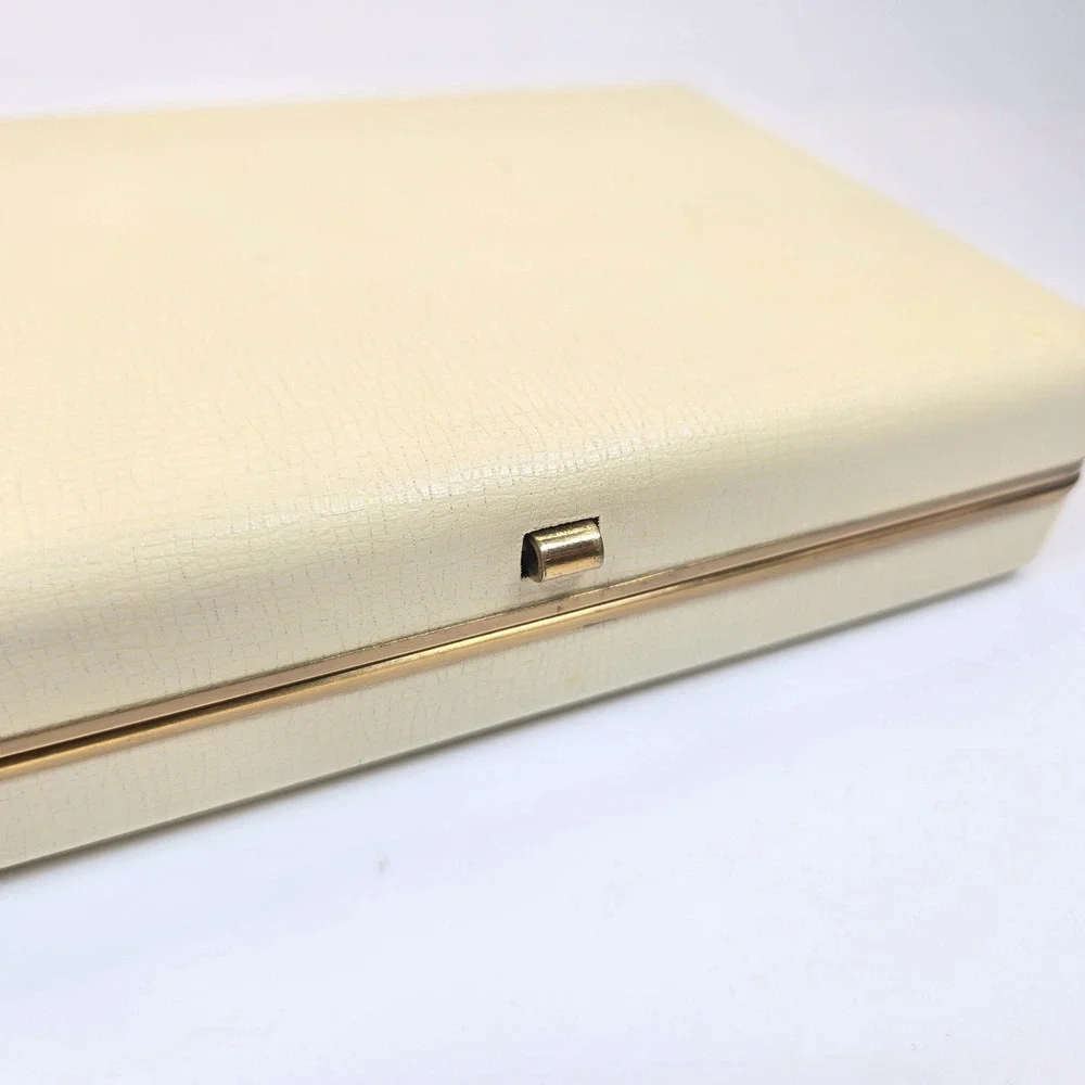 Vintage 6X4 Hard Jewelry Box Storage Travel Carry case Faux Leather Gold Tone